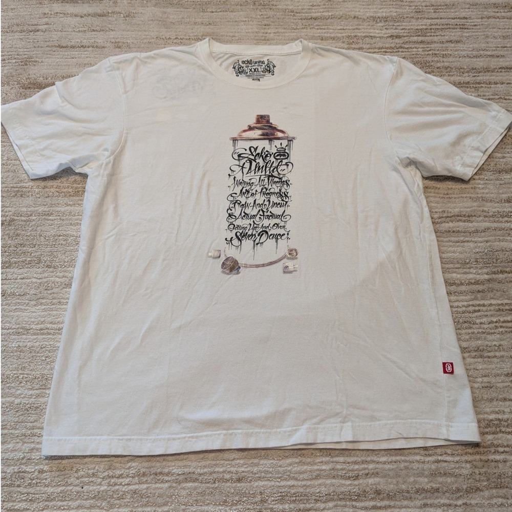 Ecko Unltd T-Shirt Mens Sz XXL White Spray Can Graffiti Graphic Streetwear Tee